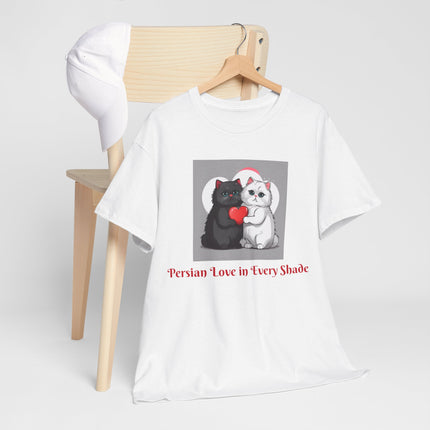 Cat Lover T-Shirt - Two Cute Persian Cats in Love with Red Heart