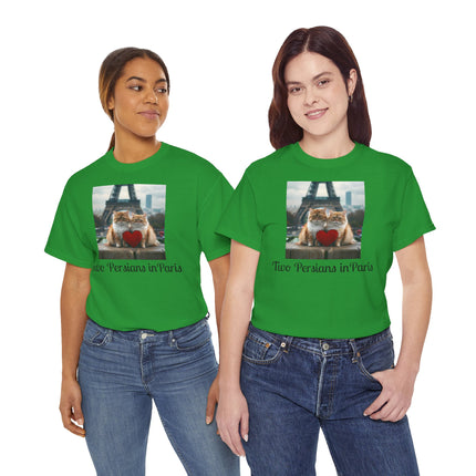 Cat Lover T-Shirt - Two Cute Persian Cats in Love with Red Heart