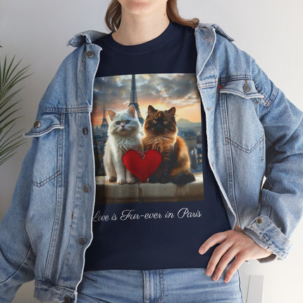 Cat Lover T-Shirt - Two Cute Persian Cats in Love with Red Heart