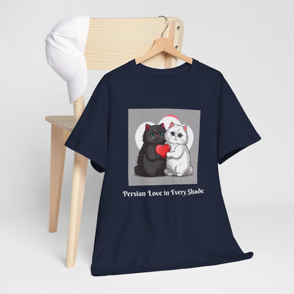Cat Lover T-Shirt - Two Cute Persian Cats in Love with Red Heart