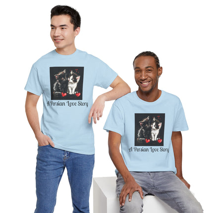 Cat Lover T-Shirt - Two Cute Persian Cats in Love with Red Heart