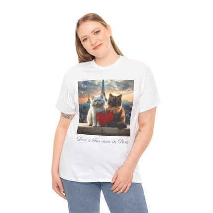 Cat Lover T-Shirt - Two Cute Persian Cats in Love with Red Heart