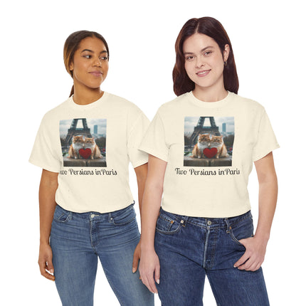 Cat Lover T-Shirt - Two Cute Persian Cats in Love with Red Heart