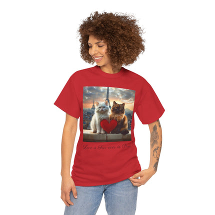 Cat Lover T-Shirt - Two Cute Persian Cats in Love with Red Heart