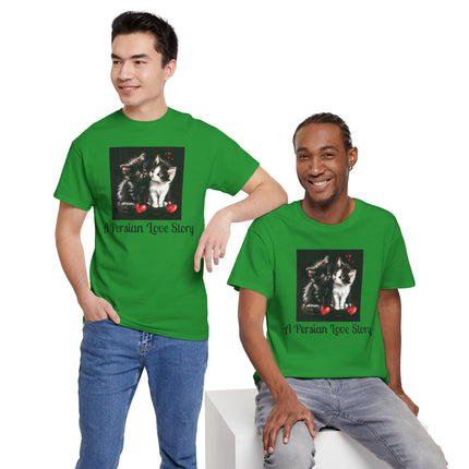 Cat Lover T-Shirt - Two Cute Persian Cats in Love with Red Heart