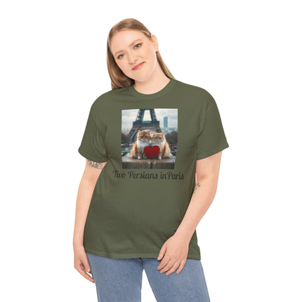 Cat Lover T-Shirt - Two Cute Persian Cats in Love with Red Heart