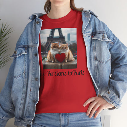 Cat Lover T-Shirt - Two Cute Persian Cats in Love with Red Heart