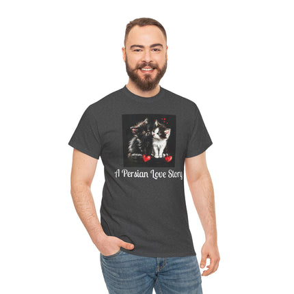 Cat Lover T-Shirt - Two Cute Persian Cats in Love with Red Heart