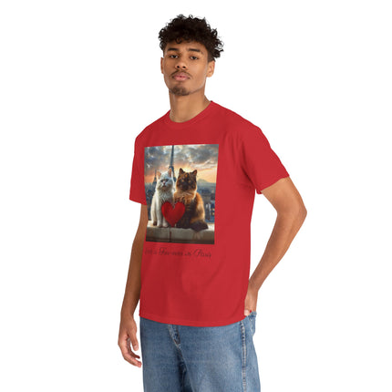Cat Lover T-Shirt - Two Cute Persian Cats in Love with Red Heart
