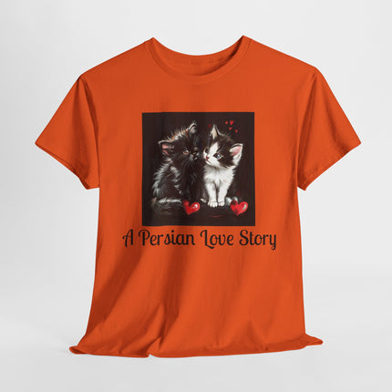 Cat Lover T-Shirt - Two Cute Persian Cats in Love with Red Heart