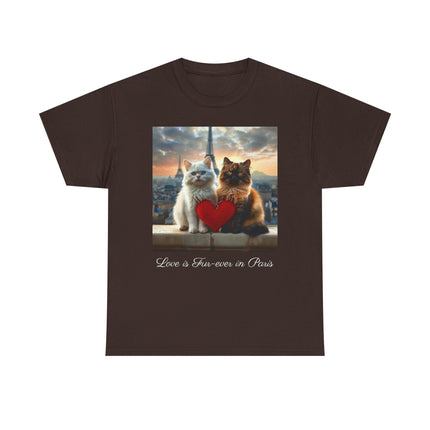 Cat Lover T-Shirt - Two Cute Persian Cats in Love with Red Heart