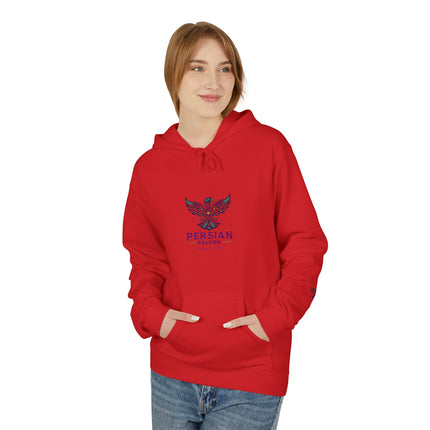 Personalised Casual Unisex Fleece Hoodie with Bold Graphic Print. Modern Persian Shahbaz Falcon Design. Triple Print.