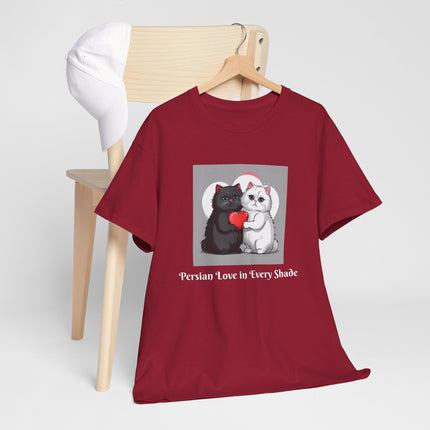 Cat Lover T-Shirt - Two Cute Persian Cats in Love with Red Heart