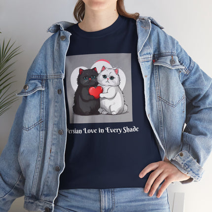 Cat Lover T-Shirt - Two Cute Persian Cats in Love with Red Heart