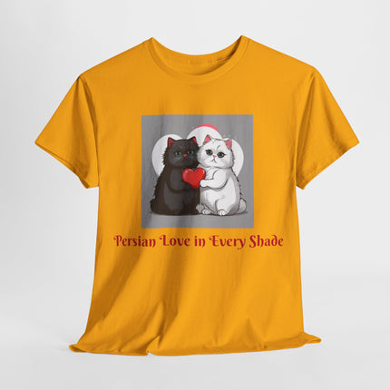 Cat Lover T-Shirt - Two Cute Persian Cats in Love with Red Heart