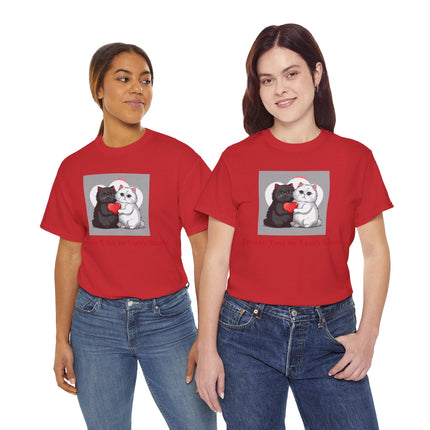 Cat Lover T-Shirt - Two Cute Persian Cats in Love with Red Heart