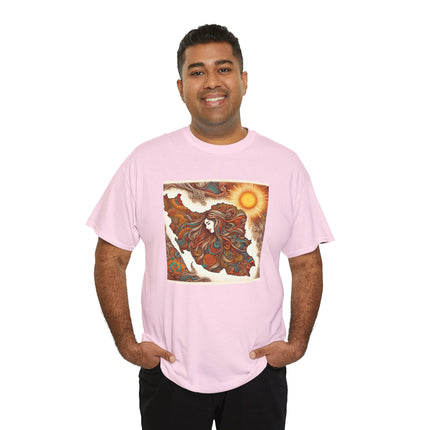 Personalised Persian Unisex T-Shirt – Rising Sun & Long Hair Design | Bohemian Freedom Culture Tee