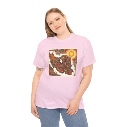 Personalised Persian Unisex T-Shirt – Rising Sun & Long Hair Design | Bohemian Freedom Culture Tee