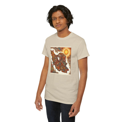 Personalised Persian Unisex T-Shirt – Rising Sun & Long Hair Design | Bohemian Freedom Culture Tee
