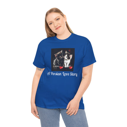 Cat Lover T-Shirt - Two Cute Persian Cats in Love with Red Heart