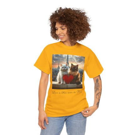 Cat Lover T-Shirt - Two Cute Persian Cats in Love with Red Heart