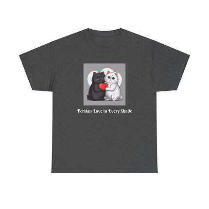 Cat Lover T-Shirt - Two Cute Persian Cats in Love with Red Heart