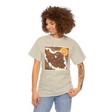 Personalised Persian Unisex T-Shirt – Rising Sun & Long Hair Design | Bohemian Freedom Culture Tee