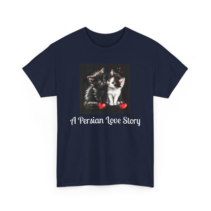 Cat Lover T-Shirt - Two Cute Persian Cats in Love with Red Heart