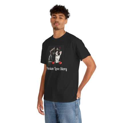 Cat Lover T-Shirt - Two Cute Persian Cats in Love with Red Heart