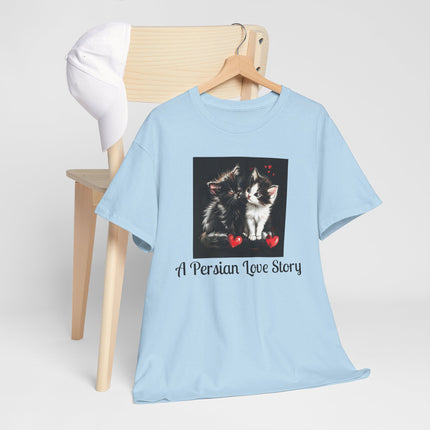 Cat Lover T-Shirt - Two Cute Persian Cats in Love with Red Heart
