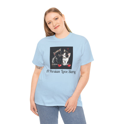 Cat Lover T-Shirt - Two Cute Persian Cats in Love with Red Heart
