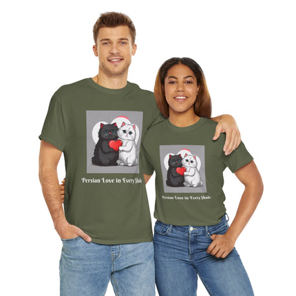 Cat Lover T-Shirt - Two Cute Persian Cats in Love with Red Heart