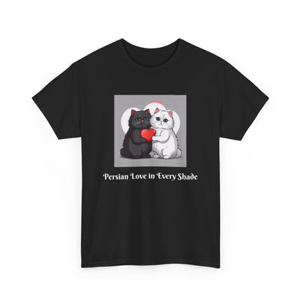 Cat Lover T-Shirt - Two Cute Persian Cats in Love with Red Heart