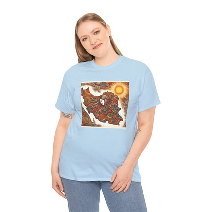 Personalised Persian Unisex T-Shirt – Rising Sun & Long Hair Design | Bohemian Freedom Culture Tee