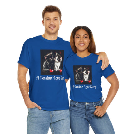 Cat Lover T-Shirt - Two Cute Persian Cats in Love with Red Heart