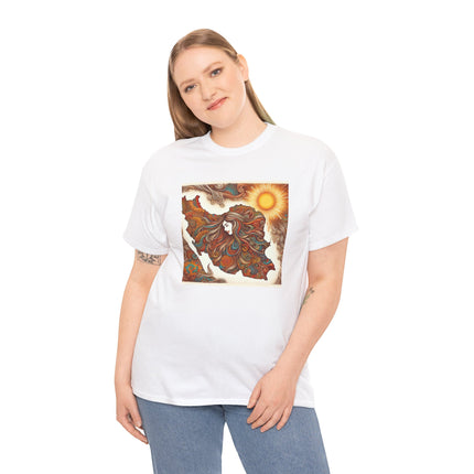 Personalised Persian Unisex T-Shirt – Rising Sun & Long Hair Design | Bohemian Freedom Culture Tee