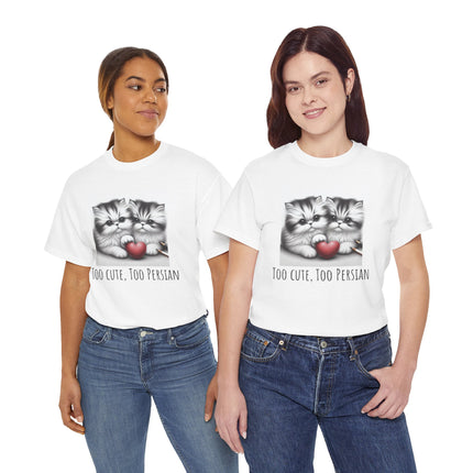 Cat Lover T-Shirt - Two Cute Persian Cats in Love with Red Heart