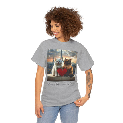 Cat Lover T-Shirt - Two Cute Persian Cats in Love with Red Heart