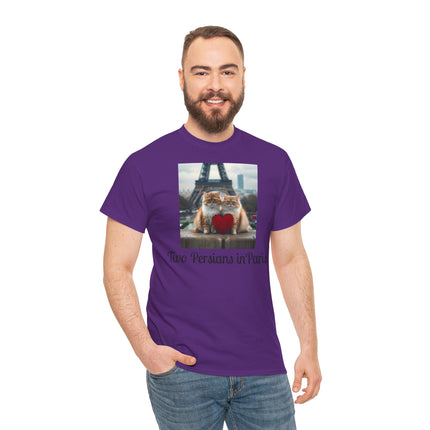Cat Lover T-Shirt - Two Cute Persian Cats in Love with Red Heart