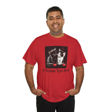 Cat Lover T-Shirt - Two Cute Persian Cats in Love with Red Heart
