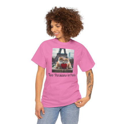 Cat Lover T-Shirt - Two Cute Persian Cats in Love with Red Heart