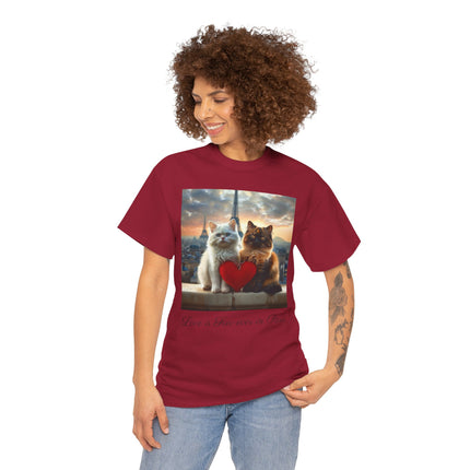 Cat Lover T-Shirt - Two Cute Persian Cats in Love with Red Heart