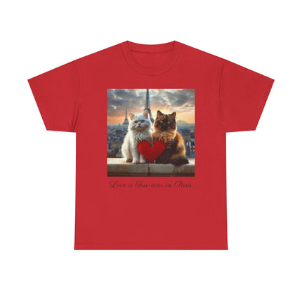 Cat Lover T-Shirt - Two Cute Persian Cats in Love with Red Heart