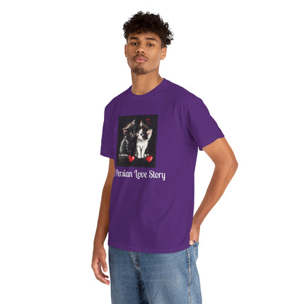 Cat Lover T-Shirt - Two Cute Persian Cats in Love with Red Heart