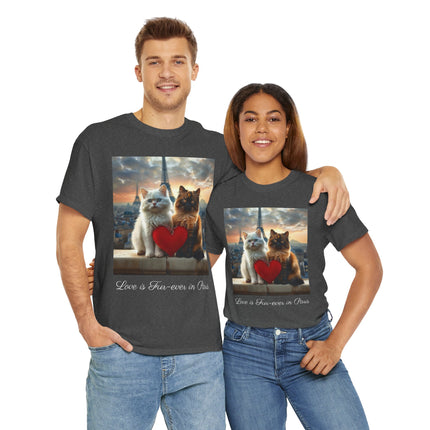 Cat Lover T-Shirt - Two Cute Persian Cats in Love with Red Heart