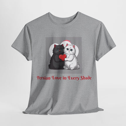 Cat Lover T-Shirt - Two Cute Persian Cats in Love with Red Heart