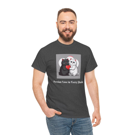 Cat Lover T-Shirt - Two Cute Persian Cats in Love with Red Heart