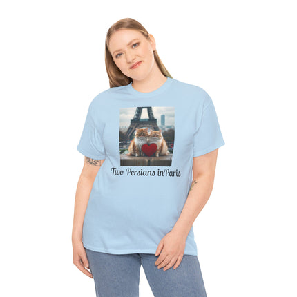 Cat Lover T-Shirt - Two Cute Persian Cats in Love with Red Heart