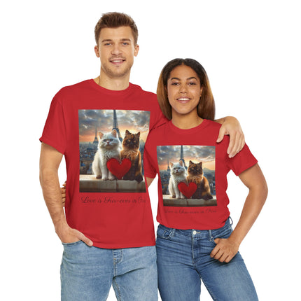 Cat Lover T-Shirt - Two Cute Persian Cats in Love with Red Heart