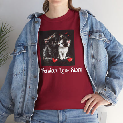 Cat Lover T-Shirt - Two Cute Persian Cats in Love with Red Heart